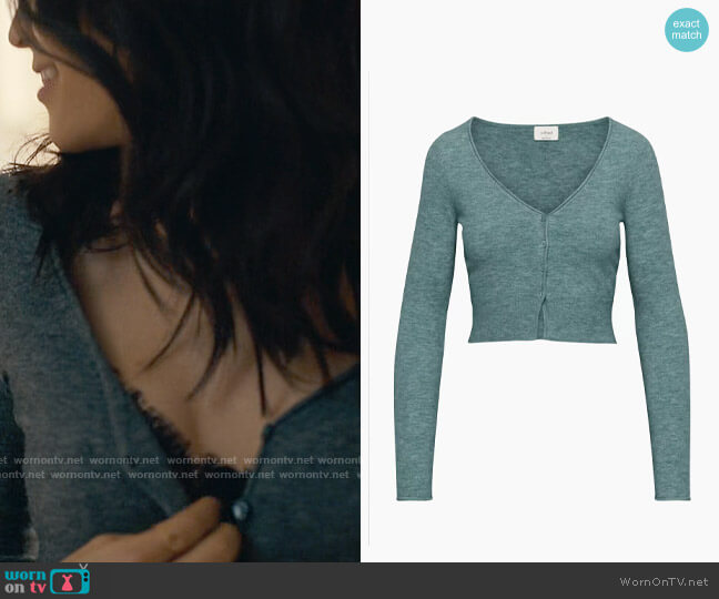 Wilfred Santorini Cardigan in Heather Suave Green worn by Ingrid Yun (Arden Cho) on Partner Track