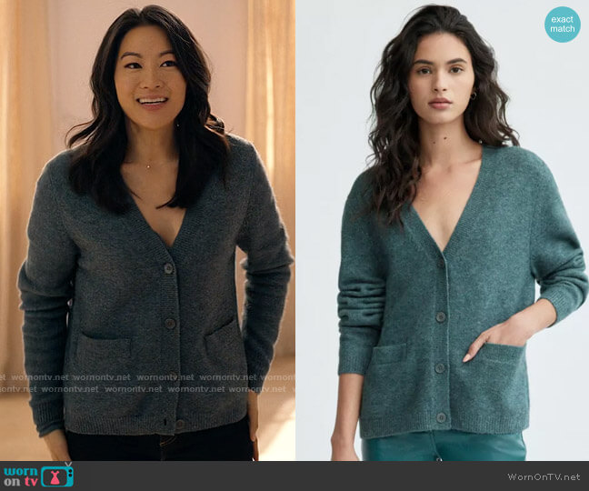 Wilfred Shelby Cardigan in Heather Suave Green worn by Ingrid Yun (Arden Cho) on Partner Track