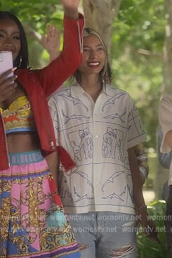Zaara’s white printed shirt on Grown-ish