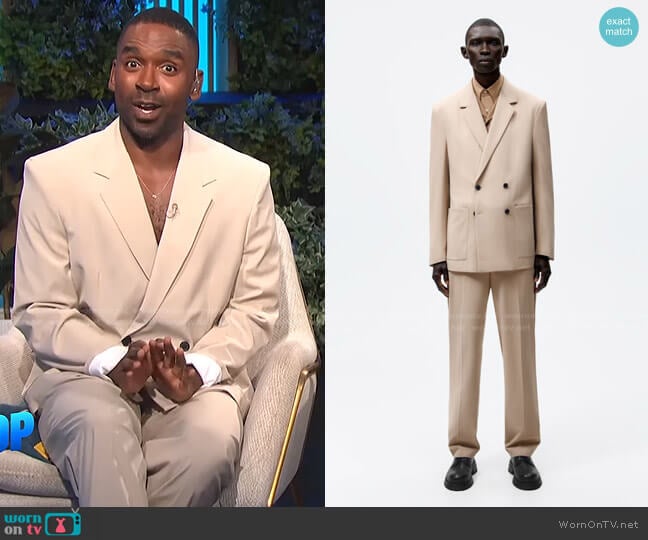 Zara Double Breasted Suit Jacket worn by Justin Sylvester on E! News