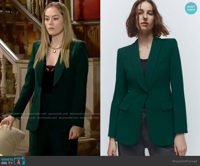 Zara Blazer with Tuxedo Collar worn by Hope Logan (Annika Noelle) on The Bold and the Beautiful