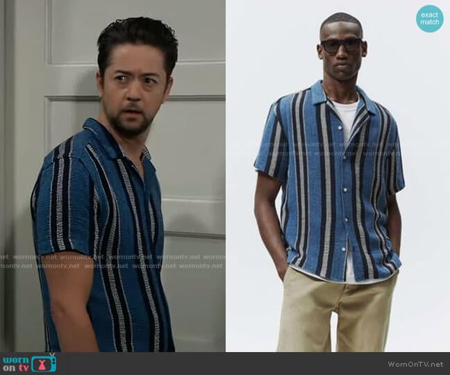 Zara Textured Striped Shirt worn by Damian Spinelli (Bradford Anderson) on General Hospital