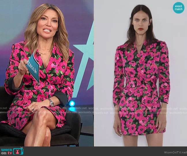 Zara Floral Print Blazer Dress worn by Kit Hoover on Access Hollywood
