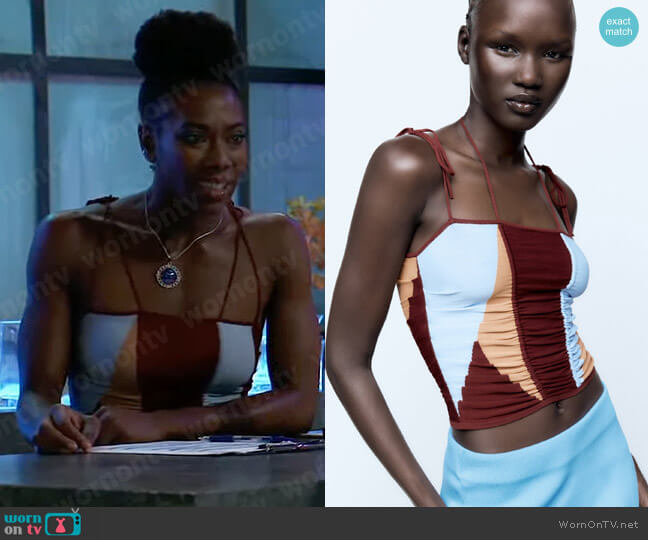 Zara Gathered Knit Top worn by N'neka (Arlondriah Lenyéa) on General Hospital