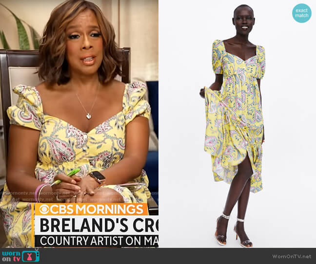 Zara Printed Dress worn by Gayle King on CBS Mornings