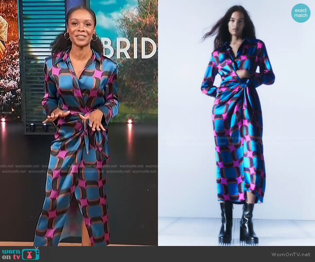 Zara Printed Wrap Dress worn by Zuri Hall on Access Hollywood