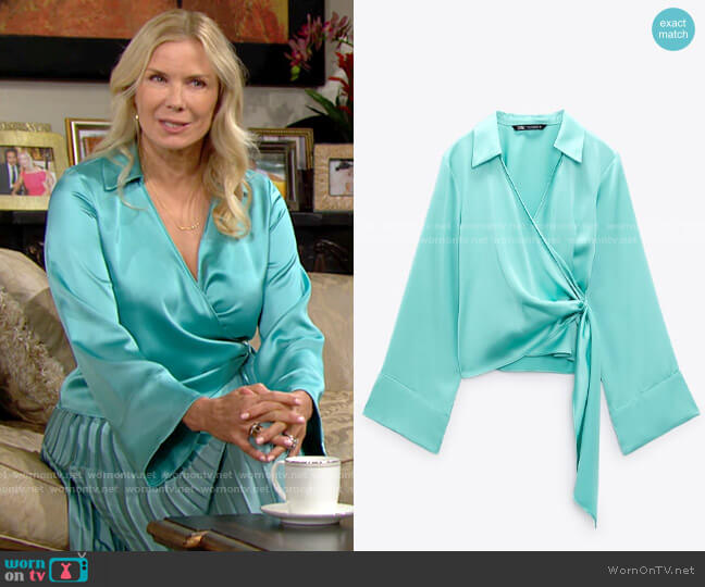 Zara Satin Effect Wrap Shirt worn by Brooke Logan (Katherine Kelly Lang) on The Bold and the Beautiful