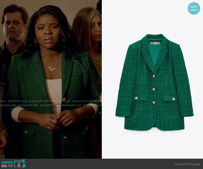 Zara Textured Blazer with Buttons worn by Sam's Friend (Chelsea M. Davis) on American Horror Stories