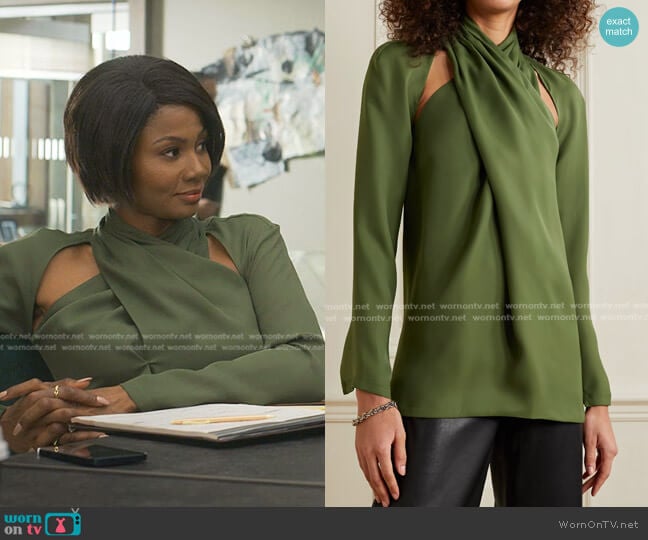 3.1 Phillip Lim Cutout Crepe Blouse worn by Jax Stewart (Emayatzy Corinealdi) on Reasonable Doubt