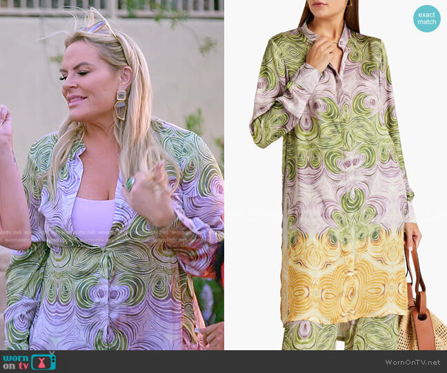 Andrea Iyamah Akacia Printed Satin Tunic worn by Heather Gay on The Real Housewives of Salt Lake City