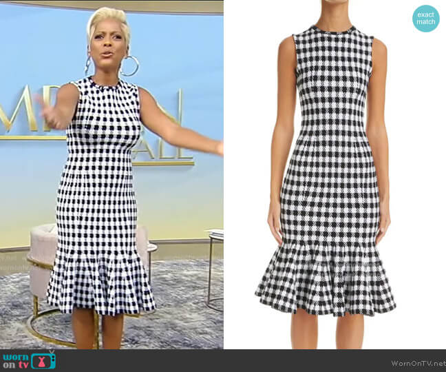 Alaia Houndstooth Check Mermaid Hem Midi Dress worn by Tamron Hall on Tamron Hall Show