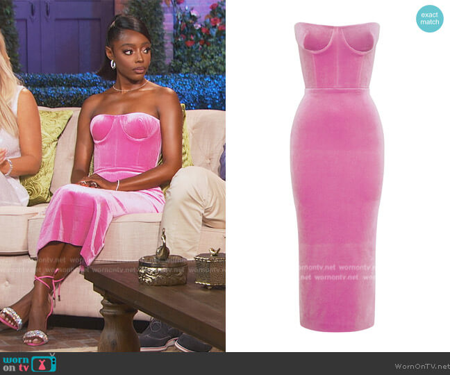 Alex Perry Payton Bustier Velvet Midi Dress worn by Venita Aspen on Southern Charm