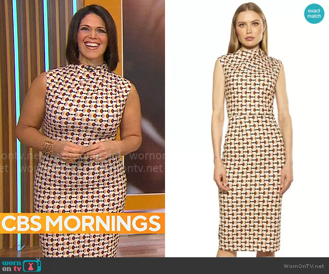 Alexia Admor Sofia Dress in Tan Geo worn by Dana Jacobson on CBS Mornings