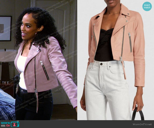 All Saints Cropped Rift Biker Jacket worn by Jada Hunter (Elia Cantu) on Days of our Lives