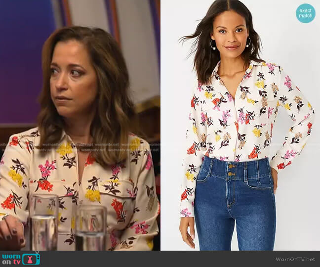 Ann Taylor Floral Camp Shirt worn by Mireya Villarreal on Good Morning America