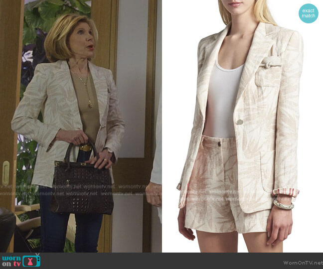 Giorgio Armani Palm-Printed Gauze Blazer worn by Diane Lockhart (Christine Baranski) on The Good Fight
