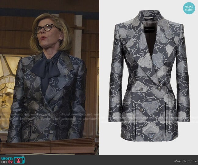 Armani Jacquard Floral Motif Jacket worn by Diane Lockhart (Christine Baranski) on The Good Fight