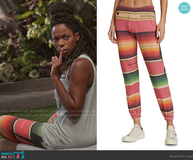 Aviator Nation Serape Bolt Stitch Sweatpants worn by Denise (Sasheer Zamata) on Home Economics