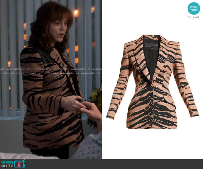Brandon Maxwell Tiger Jacquard Blazer Jacket worn by Dottie Cantrell Roman (Susan Sarandon) on Monarch