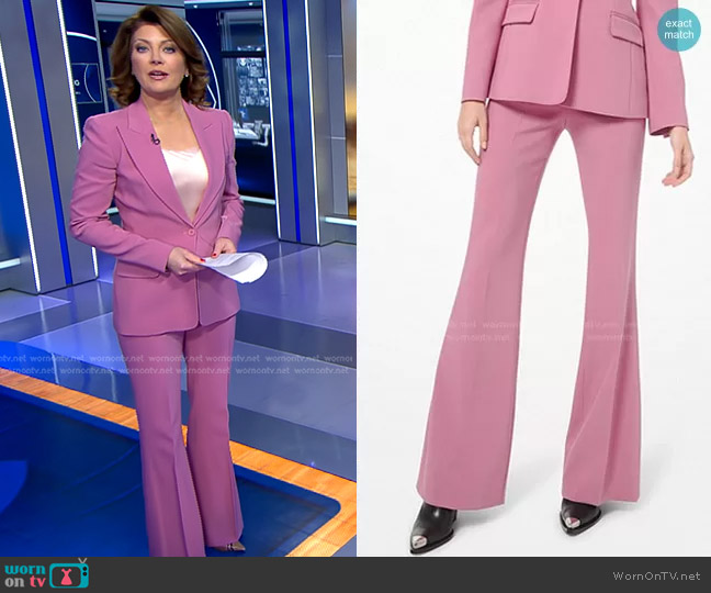 Michael Kors Charlie Stretch Pebble Crepe Flared Pants worn by Norah O'Donnell on CBS Evening News