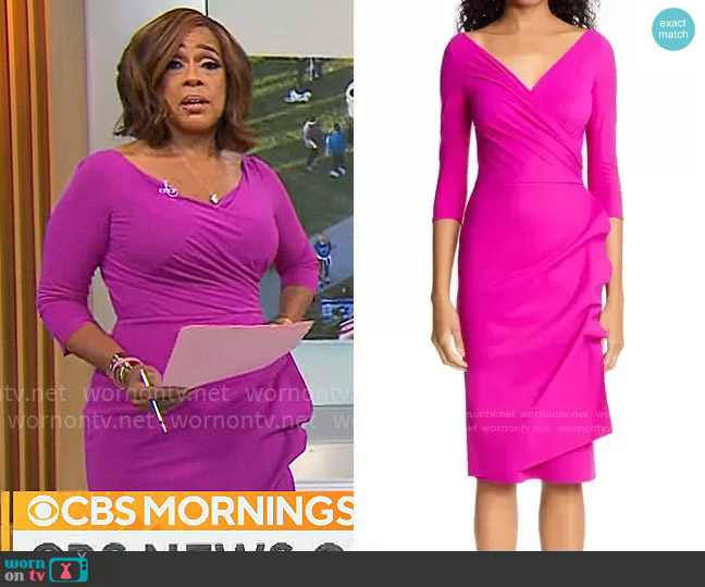 Chiara Boni La Petite Robe Florien Dress in Azalea worn by Gayle King on CBS Mornings