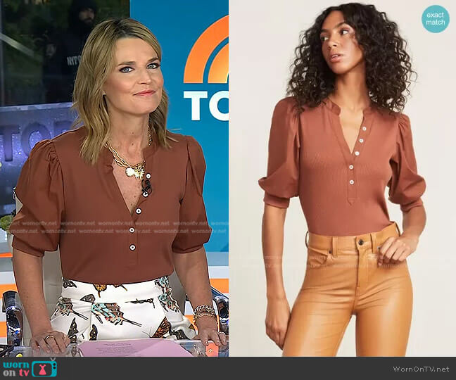 Veronica Beard Coralee Puff-Sleeve Top worn by Savannah Guthrie on Today