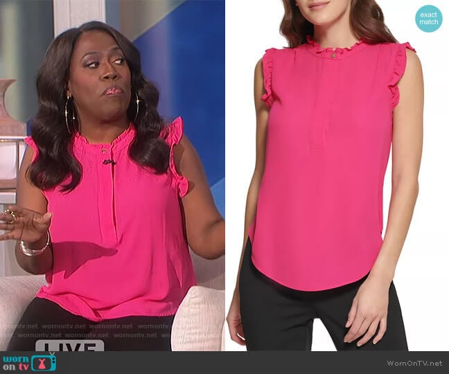 DKNY Petite Sleeveless Ruffled Blouse worn by Sheryl Underwood on The Talk