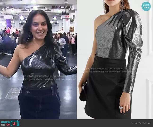 Alix NYC Dakota One-Shoulder Stretch-Lamé Bodysuit worn by Donna Farizan on Today