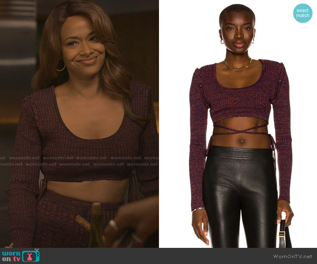 Christopher Esber Deconstruct Long Sleeve Knit Tie Crop Top worn by Shanelle Tucker (Shannon Kane) on Reasonable Doubt