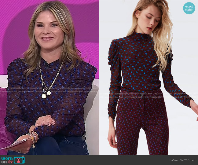 Diane von Furstenberg Remy Printed Mesh Top in Dot Snake Wine Pink worn by Jenna Bush Hager on Today
