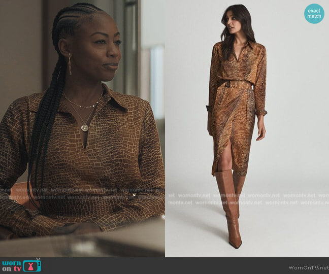 Reiss Emile Dress in Croc Print worn by Fallon Stephens (Aries Sanders) on Reasonable Doubt