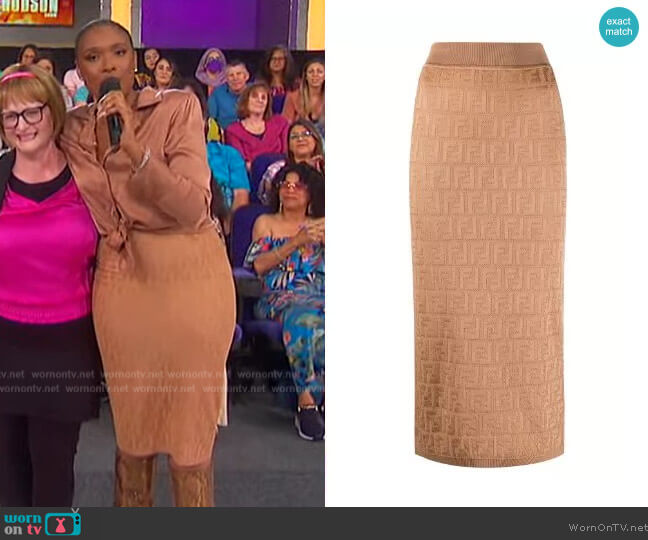 Fendi FF motif knitted skirt worn by Jennifer Hudson on The Jennifer Hudson Show