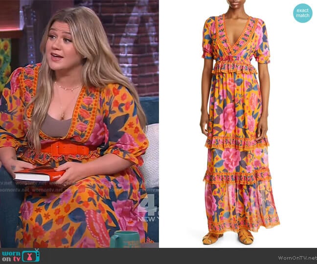 Farm Rio Floral Dream Tiered Ruffle Maxi Dress worn by Kelly Clarkson on The Kelly Clarkson Show