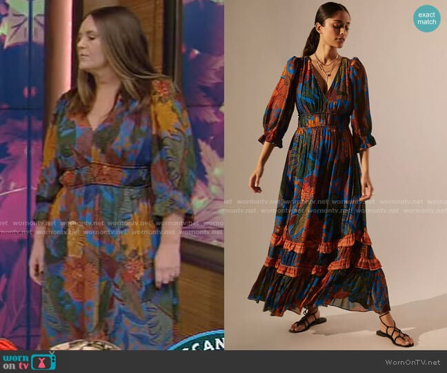 Farm Rio Puff Sleeve Maxi Dress worn by Monica Mangin on Live with Kelly and Mark