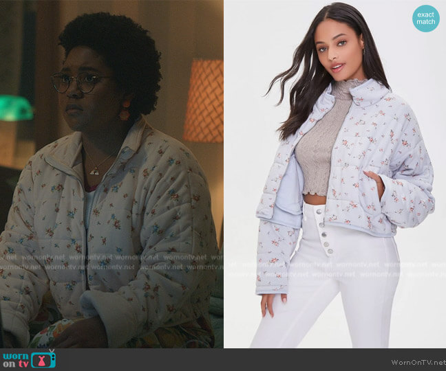 Forever 21 Floral Print Zip-Up Quilted Jacket worn by Beth Chapel (Anjelika Washington) on Stargirl