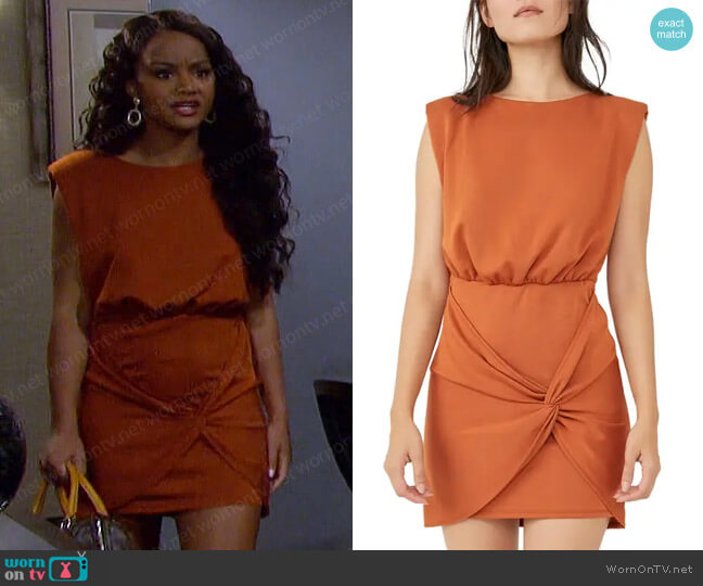 Free People Runaway Knit Mini Dress in Orange worn by Chanel Dupree (Raven Bowens) on Days of our Lives