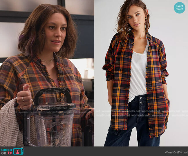 Free People We The Free Summer Daydream Plaid Buttondown worn by Sarah (Caitlin McGee) on Home Economics