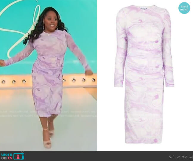 Ganni Marble Effect Ruched Midi Dress worn by Sherri Shepherd on Sherri