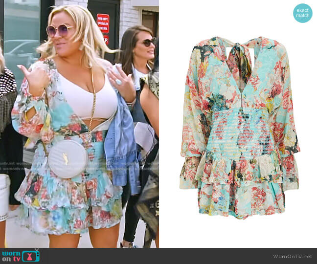 Hemant and Nandita Floral Long Sleeve Mini Dress worn by Heather Gay on The Real Housewives of Salt Lake City