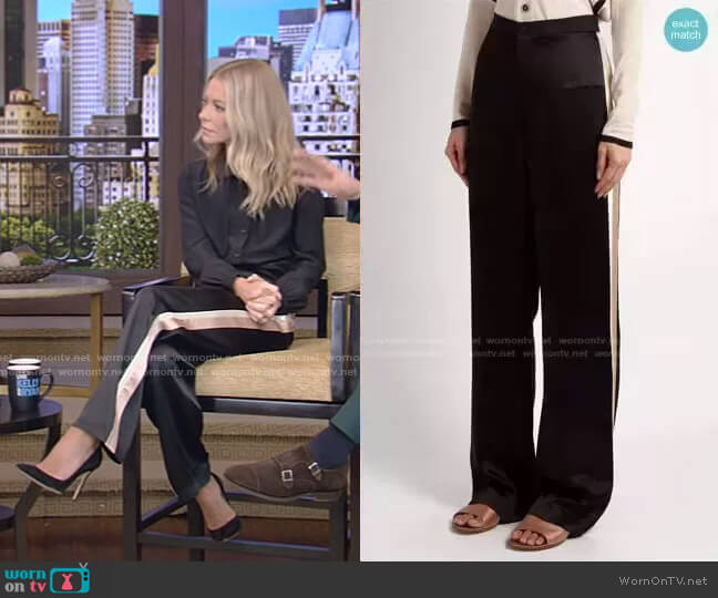 Lanvin High-Waisted Satin Trousers worn by Kelly Ripa on Live with Kelly and Mark