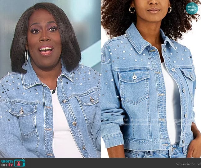 INC International Concepts Luxe Embellished Trucker Jacket worn by Sheryl Underwood on The Talk