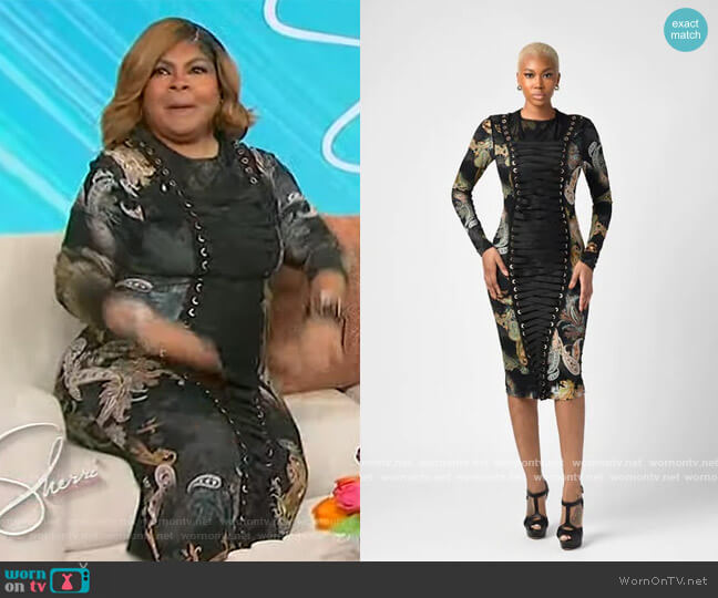 Jody Davis Semi=Fitted Paisley Jersey Lace-up Front Dress worn by April Ryan on Sherri