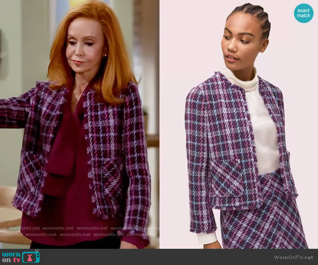 Kate Spade Plaid Tweed Jacket worn by Sheila (Swoosie Kurtz) on Call Me Kat