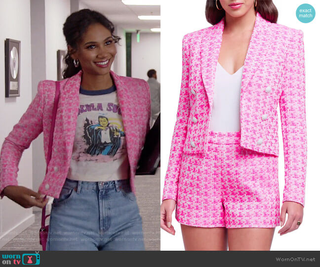 L'Agence Inez Tweed Crop Blazer worn by Layla Keating (Greta Onieogou) on All American