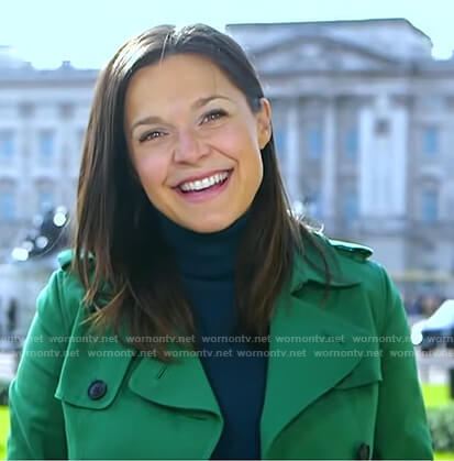 Maggie’s green trench coat on Good Morning America
