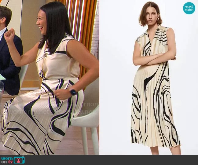 Mango Flowy pleated dress worn by Nancy Chen on CBS Mornings
