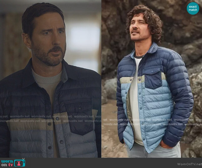 Marine Layer Puffer Overshirt in Black Iris/China Blue worn by (Luke Wilson) on Stargirl