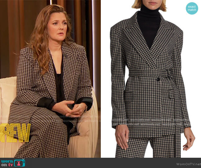 Max Mara Kabala Houndstooth Belted Blazer worn by Drew Barrymore on The Drew Barrymore Show