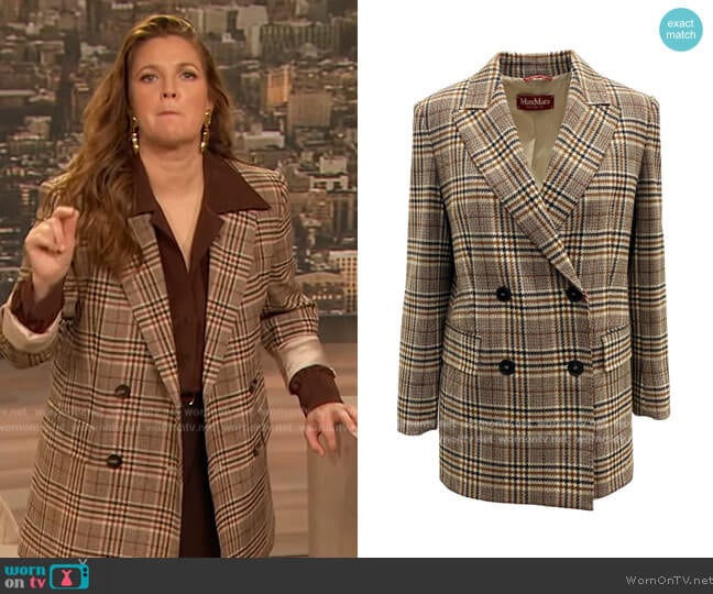 Max Mara Studio Studio Dodo Flannel Blazer worn by Drew Barrymore on The Drew Barrymore Show