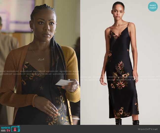 All Saints Melody Avifauna Silk Blend Dress worn by Fallon Stephens (Aries Sanders) on Reasonable Doubt